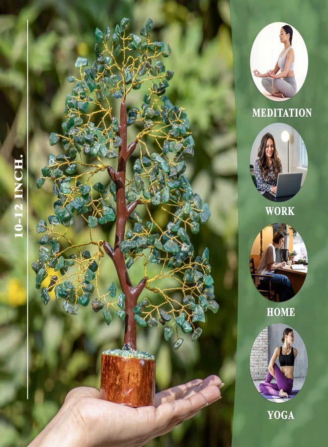 HindCraft Green Aventurine Crystal Tree Good Luck Showpiece for Home Decor Items Crystals Gemstones Bonsai Money Tree for Good Luck, Decoration Gift Item, Golden Wire, 10-12 inch - Image 2